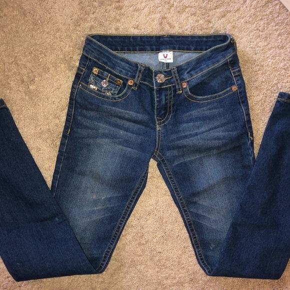 True Religion Women’s “Julie” Dark Wash Gold Sequin Jeans Size 27 - Picture 7 of 13